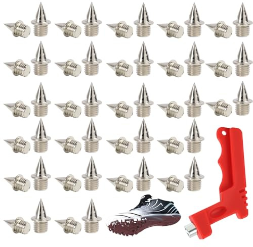 50pcs 6mm Track Spikes, Stainless Steel Running Shoe Spikes, Athletics Sprinting Spikes for Shoes With Wrench Track Replacement Cricket for Sports Field Sprint Country Competition Training (Silver)