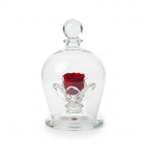 Debora Carlucci Rosa Stabilizzata in Campana di Vetro con 3 Petali – Fiore Eterno in Vetro Cristallo, Idea Regalo Elegante, Bomboniera di Lusso, Made in Italy – 10x6 cm (Rosso)