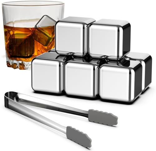 8Piezas Cubitos Hielo Reutilizables de acero inoxidable+ Clips de Acero Inoxidable 304, GeeRic aptos para alimentos, acero inoxidable, piedras de hielo, accesorios para bar, cócteles Plata