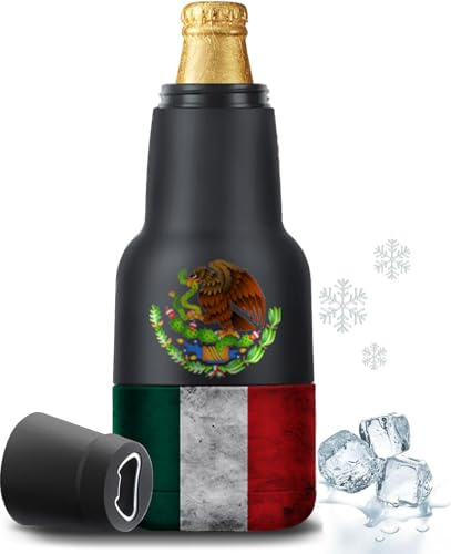YRSENG Beer Gift for Men, Lightweight Mexican Beverage Beer Bottle Cooler w/Beer Opener - Double Walled Stainless Steel 12oz. Modelo Beer Bottle Insulator Holder-Mexico Pattern