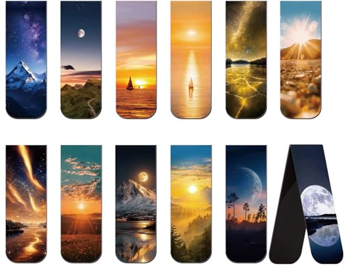 Uniclife 12 Pcs Magnetic Bookmark with Outdoor Landscape Designs, Bookmarks for Women, Magnet Book Marks for Book Lovers, Nature-Themed Book Markers Clip for Readers, Teachers, Adults & Men