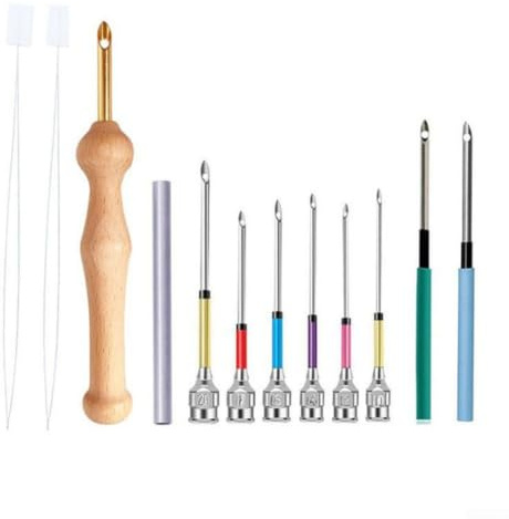 PureBowlic broderi stans nål kit för trähandtag, metalllegering tips och tråd för korsstygn, gör-det-själv sömnad hantverk på tyg, örngott, bordsdukar, gardiner (set 1)