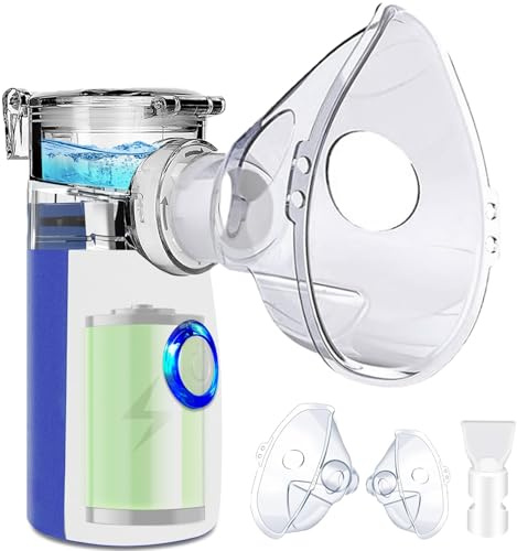 Nebulisateur Portable pour Enfants et Adultes,Nébuliseur Silencieux Inhalateur USB-C Rechargeable,Nebulisateur à Ultrasons Aerosol Avec 2 Masques et Embout Buccal pour Domestique et Voyages