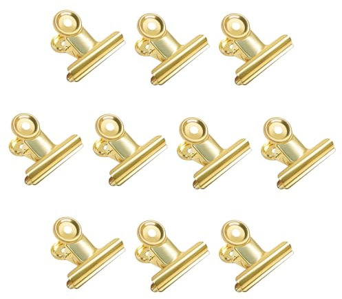 Gold Binder Clips, Coideal 10 Stück 2 Zoll Edelstahl große Metall Bulldogge, Scharnier Büroklammern Klammern für Bilder Fotos, Küche zu Hause, Büro Zubehör (50 mm)
