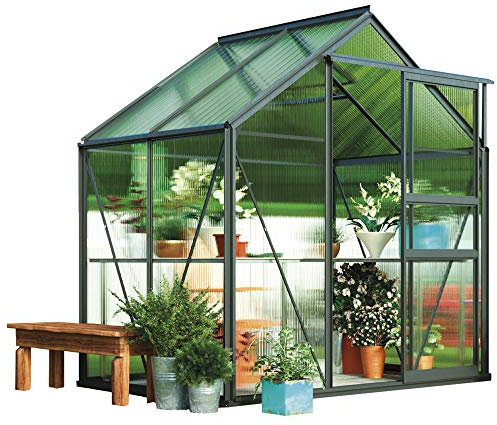 Garden Grow Polycarbonate Greenhouse Large Walk-in Garden Growhouse, Rust-proof Frame, Sliding Door & Supported Twin Wall Panels with Steel Base 6x4 ft (Grey)