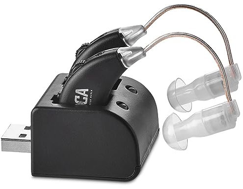 Digital Hearing Amplifier Set - Rechargeable Premium BTE Personal Sound Amplifier Pair with USB Dock, Behind The Ear Hearing Enhancement Devices with Long Lasting Battery Life, Black