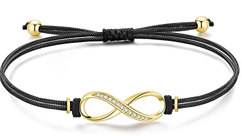 Unendlichkeitszeichen Armband Gold Silber 925 Damen Mädchen Kinder, Infinity Mutter Tochter Mama, Stoff Schwarz Freundschaft Armband Personalisierte Geschenke für Frauen Mädchen Freundin Mama