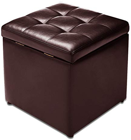 GIANTEX Pouf Cubo Poggiapiedi, Sgabello Quadrato Contenitore, Ottomana con Coperchio, con Vano Portaoggetti, Piedini Antiscivolo, Portata di 300 kg, 40x40x40 cm, Nero/Marrone/Bianco
