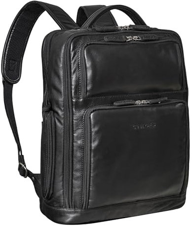 STILORD 'Jayden' Business-Rucksack Herren Leder Groß Vintage mit Laptopfach 15 16 17 Zoll DIN A4 - ideal als Arbeitsrucksack Laptoprucksack Echtleder, Farbe:schwarz