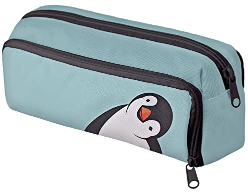 Ferocity Mäppchen Federtasche 3 Fach Bunte Federmäppchen Schüleretui Stiftemappe mit Reißverschlüssen Netztaschen und Gummiband Stiftehalter Pinguin [152]
