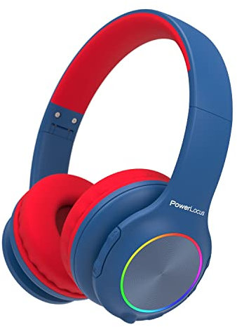 PowerLocus Auriculares Inalámbricos Diadema para Niños, Cascos Bluetooth con Micrófono Incorporado, Auriculares Plegables,luz LED,Soporte Micro SD/TF,94DB Volumen Limitado Seguro para Celulares/PC/TV