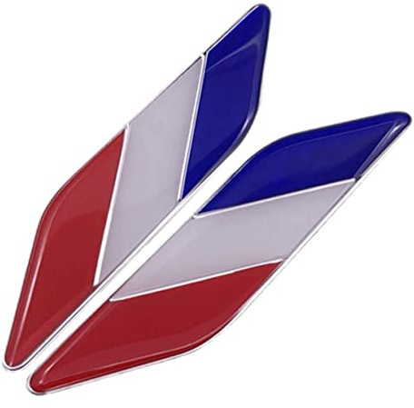 Sticker de Voitures de Drapeau français Metal France National Flag Emblem Decal Auto Accessoires pour 2022 Fans de Football de Coupe du Monde, 2pcs
