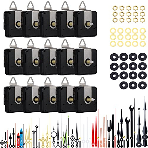 EMOON 15-delad ersättningskit för klockmekanism med 16-pack händer, tyst svepande klocka motorkit, batteridriven, svart, modern stil, väggmontering, 7 x 45 cm, 1 AA-batteri