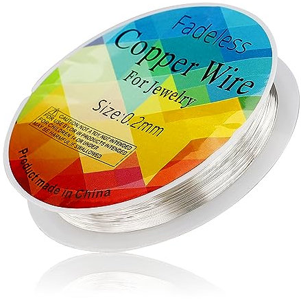 1 Rollen 0.2 mm x 25 m Schmuckdraht, Anlaufbeständiger Kupferdrahtrolle Basteldraht Schmuck Faden, Kupferdraht für Basteln und Schmuckherstellung (Silber)