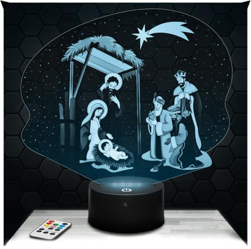 Lampephoto.fr - Lampe 3D LED Creche Jesus Christ Religion, Idée Cadeau deco Catholique Chrétien Christ, Lampe deco Bureau Salon Creche Jesus Christ, Lampe LED, Idée Cadeau Chrétien, TOP