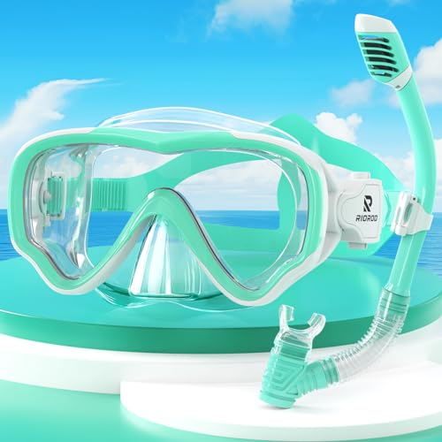 RIOROO Taucherbrille Kinder, Kindertauchmasche und Schnorchelset, Leckagefaste Nebelfestigkeit 180 ° Panorama HD-Tauchmasche mit Nasenbekleidung, Geeignet für Jungen und Mädchen im Alter Von 4-14