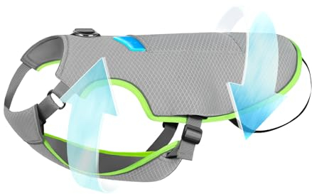 Kühlweste Hund mit 1 Gel-Eisbeutel Hundekühlwesten Reflektierende und Atmungsaktive Kühlmantel Kühljacke für Mittlere Kleine Hunde kühlhalsband Sonnenschutz kühlung Sommer Grau M