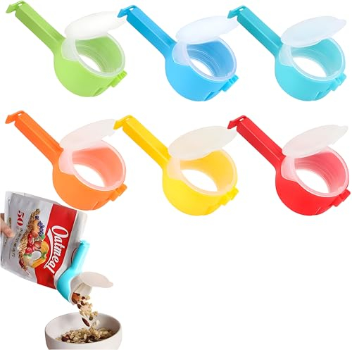 SHSHbuy 6 Stück Verschlussclips mit Ausschütter,Küchenclip Tütenclips Snackspender Tütenverschluss,Verschlussklammer für Lebensmittel Snacks Nüsse Tüten Beutel