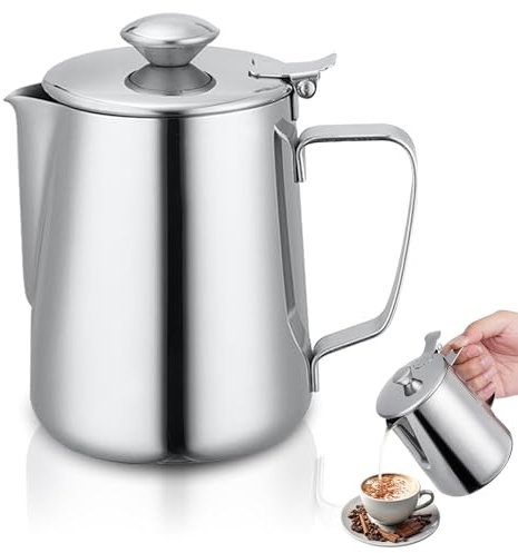 Pichet à mousse de lait en acier inoxydable, tasse à café, pichet à mousse de lait avec couvercle, tasse à mousseur à lait pour café au lait (1000ML)