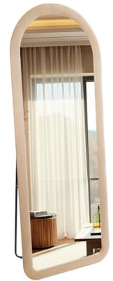 SensaHome gepolsterter Standspiegel Oval – Ganzkörperspiegel Wildledersamt – 60 x 160 – Taupe