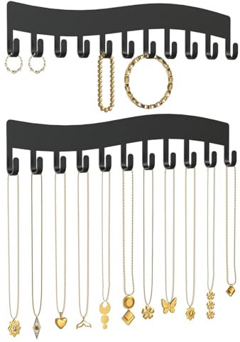 Josmimic Jewellery Holder Wall Necklace Organiser: Necklace Storage for Women, Jewellery Display for Necklace Hanging, Jewelry Hook for Girls, Adhesive Necklace Hanger, Black