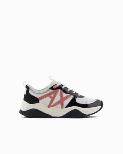 Armani Exchange Donna Cher, Side Logo, Colour Contrasts Sneaker, Black+Petal, 40 EU, Black Petal, 40 EU