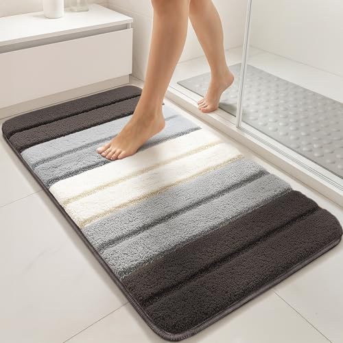 vounot® Lot de 2 Tapis de Bain Antidérapant Doux et Absorbant en Microfibre Dégradé Élégant Séchage Rapide Lavable en Machine pour Salle de Bain Douche Baignoire 60x90cm Gris