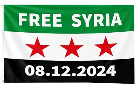 علم الثورة السورية Syrien Flagge Grün, 150x90 cm, Syrische Banner, Free Syria Flags, 100% Polyester mit Messing-Ösen, 120g (A)