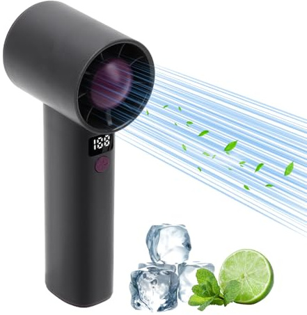Turbo Ventilador de Mano Portatil, Alta Velocidad 9m/s, 6 Velocidades, USB Recargable 3000mAh, Hasta 13 Horas, Pantalla Digital, Mini Ventilador para Oficina, Hogar, Camping al Aire Libre, Senderismo