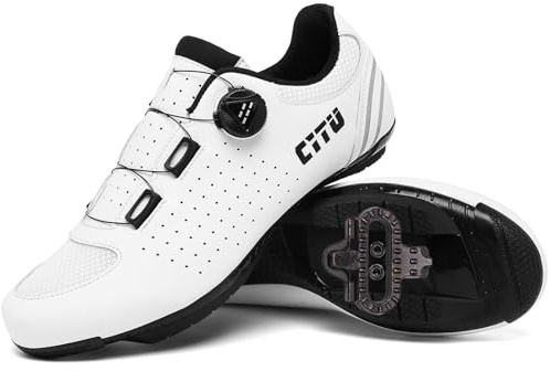 PENXZT Mountainbike Schuhe Herren Damen MTB Fahrradschuhe kompatibel mit SPD 2 Schrauben mit Cleats Radsportschuhe Atmungsaktive Draussen,Weiß,44 EU