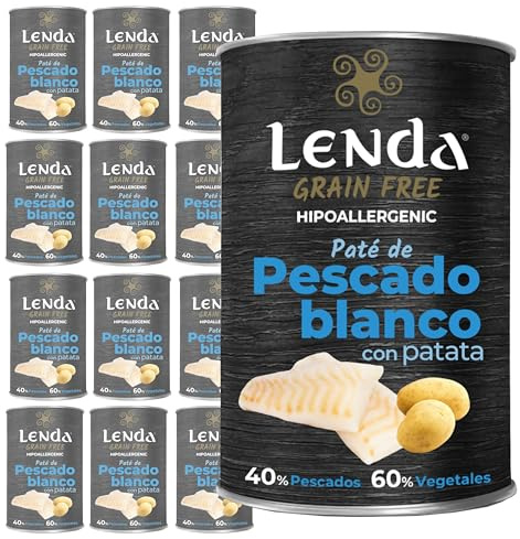 Lenda Pack 12 x 400gr Comida Humeda hipoalergenica para Perro Joven y Adulto - Pescado Blanco con Patatas - Alimento Completo y Natural para Todas Las Razas - Sin Cereales con Condroprotectores