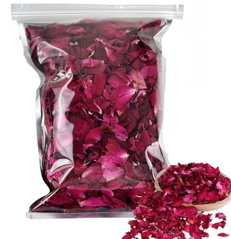 KUMSODE 100gPétales de rose séchées naturelles véritables fleurs rouges séchées pour le bain des pieds, le bain, le spa, le mariage, les confettis pour la maison, les loisirs créatifs