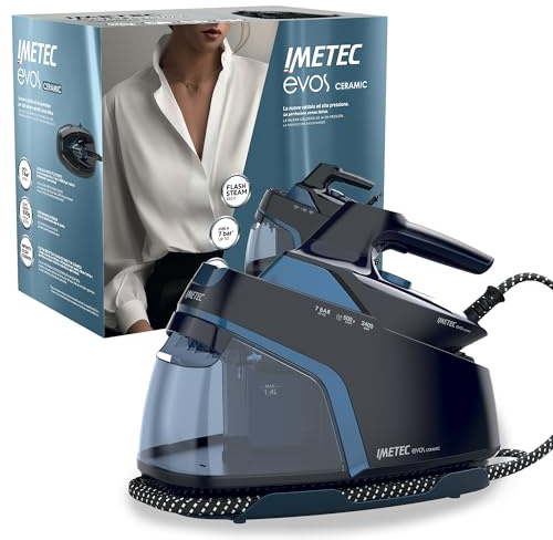 Imetec Evos Ceramic Plancha con Caldera, Presión de hasta 7 bares, Tecnología Flash Steam, Golpe de Vapor de 500 g, Placa Deslizante Infinity Glide Ceramic, 2400 W, Antical, Recarga continua