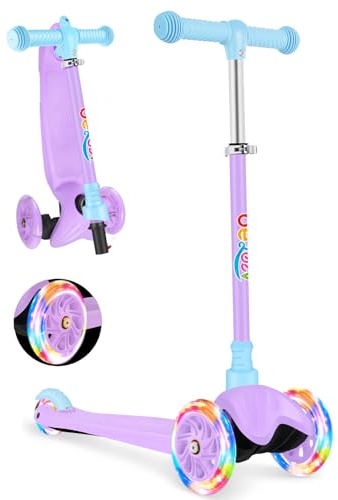 BELEEV Monopattino Bambino 2 Anni, Monopattino 3 Ruote LED Illuminate, Altezza Regolabile, Ponte Antiscivolo, Freno Posteriore, Monopattino Bambini 2-6 Anni, Scooter Bambina Ragazza Ragazzo, Regalo