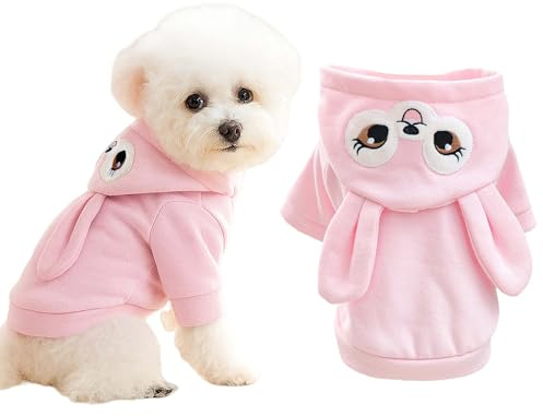 MuYaoPet Pink Rabbit Dog Costume,Halloween Easter Bunny Costume Outfits for Small Medium Dog,Big Rabbit Ears Cat Hoodie Sweaters Winter Puppy Clothes,XS