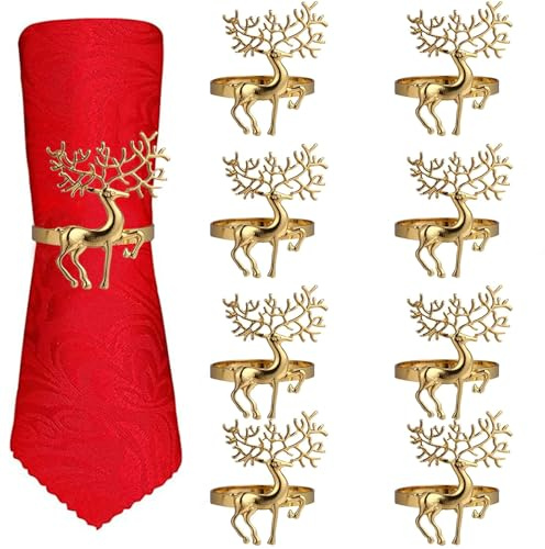 8Pcs Christmas Napkin Rings, Deer Design Napkin Rings for Holiday Table Decor, Party Rings for Festive Gatherings and Christmas