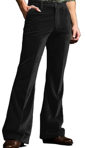 Caziffer Mens Flared Suit Pants Velvet Mid-Rise Bell Bottoms Bootcut Trousers Retro 60s 70s Party Stage Formal Outfit Slim Fit Solid Jazz Dance Pants