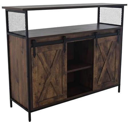 Credenza Relaxdays con Ante scorrevoli, HLP: 80 x 100 x 33 cm, 6 Scomparti, Mobile per Cucina e Soggiorno, Marrone/Nero