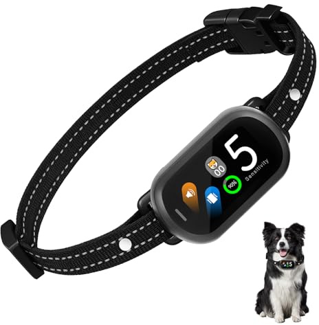 Collare Antiabbaio per Cani Piccoli Medi Grandi, Collare Addestramento Intelligente con 5 Modalità e Sensibilità Regolabile, Display LED, Batteria USB Ricaricabile, IP67 Impermeabile