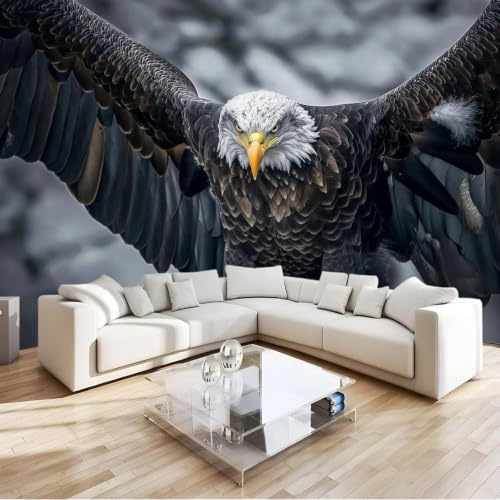Fotomurales - Papel pintado Cuadros de pared 3D de águila calva en tela no tejida, impresión 3D para sala de estar y dormitorio, papel tapiz con motivos, 300 cm x 210 cm. Poster - Adhesivo para pared
