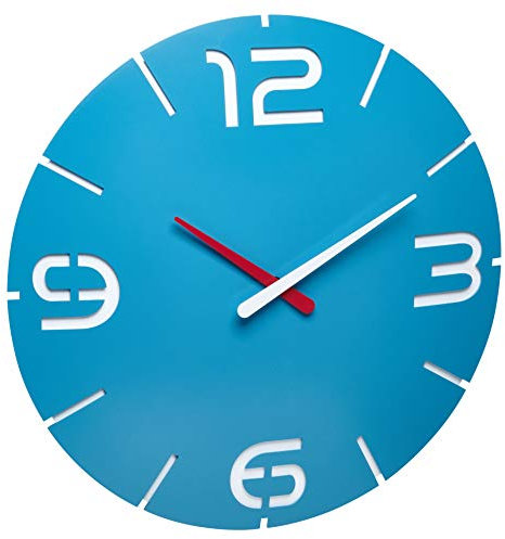 TFA Dostmann Contour Design Funk-Wanduhr, Funkuhr, Wanduhr, groß, himmelblau/weiß, 60.3536.14, Ø 350 x H 35 mm