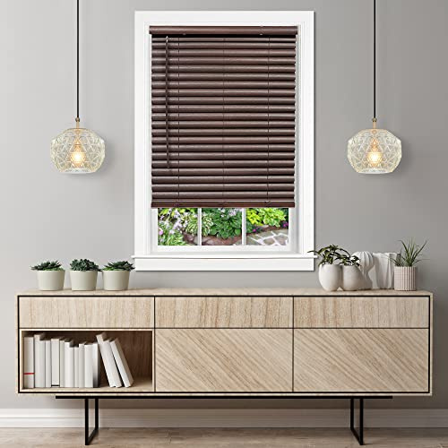 Cordless Room Darkening Venetian Blind - 35 Inch Width, 64 Inch Length, 2 Vinyl Slat Size - Mahogany - GII Luna Light Filtering Horizontal Mini Windows Blinds for Interior by Achim Home Decor