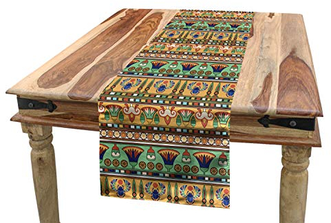 ABAKUHAUS ägyptisch Tischläufer, Lily Scarab, Esszimmer Küche Rechteckiger Dekorativer Tischläufer, 40 x 180 cm, Beige Grün