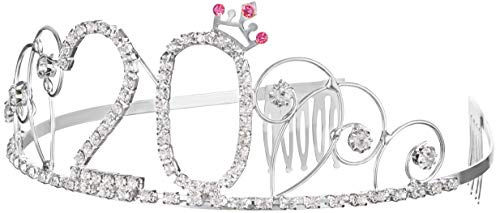 Serre tête Couronne Fille 20e anniversaire Happy Birthday Cristal Strass Ornements mariage Headband cheveux serre-tête bandeau pour femmes (Couronne 20)