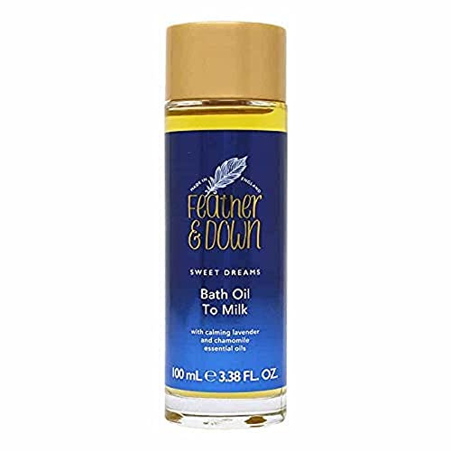 Feather & Down Sweet Dreams Bath Oil to Milk (100ml) - an Infusion of Lavender and Chamomile Essential Oils to Encourage a restful Night's Sleep. Vegan Friendly & Cruelty Free.
