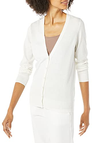 Amazon Essentials Women's Lightweight V-Neck Cardigan Sweater, Ivory, X-Large