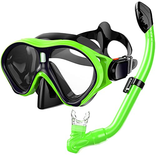 Gintenco Kids Snorkel Set, Diving Mask for Children as Unisex Kids Swimming Goggles, Anti-Fog Diving Mask and Dry Top Snorkel Combo Set for Junior and Youth