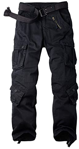 siyecaoo Herren Hosen Cargo Hose Multi Taschen Wanderhose Atmungsaktiv Outdoorhose Combat Tactical Hose Arbeitshose Reißverschluss Armee Militär Relaxed-Fit Trekkinghose, Schwarz, 36