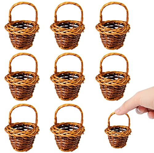 Niuhong 8 Pcs Mini Cesta Mimbre Cesta Flores Tejida Cesta Mimbre Pequeña Canasta Tejida Cesta Asa Miniatura Cesta Mimbre Con Asa Canasta Niños Maceta Decoración Fiesta Bolsas Regalo (Marrón)