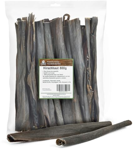 Kaureks Natur Hundeleckerlies Hirschhaut 800g ca. 25-30 cm natürliche Zahnpflege für Hunde, wie Pferdekopfhaut, Rinderkopfhaut